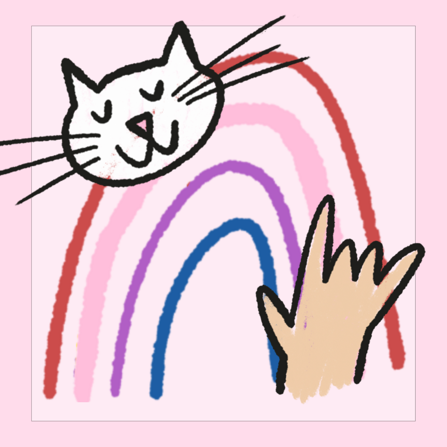 Rainbows, Whiskers on Kittens and an American Sign Language handshape for "I Love You" representing self publish author and illustrator Lindsay Dain's favorite things