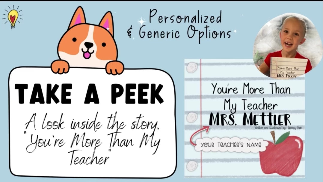 Video from the YouTube channel @shineandselfpublish showing a sneak peek at the features of the self published book "You're More Than My Teacher" teacher gift
