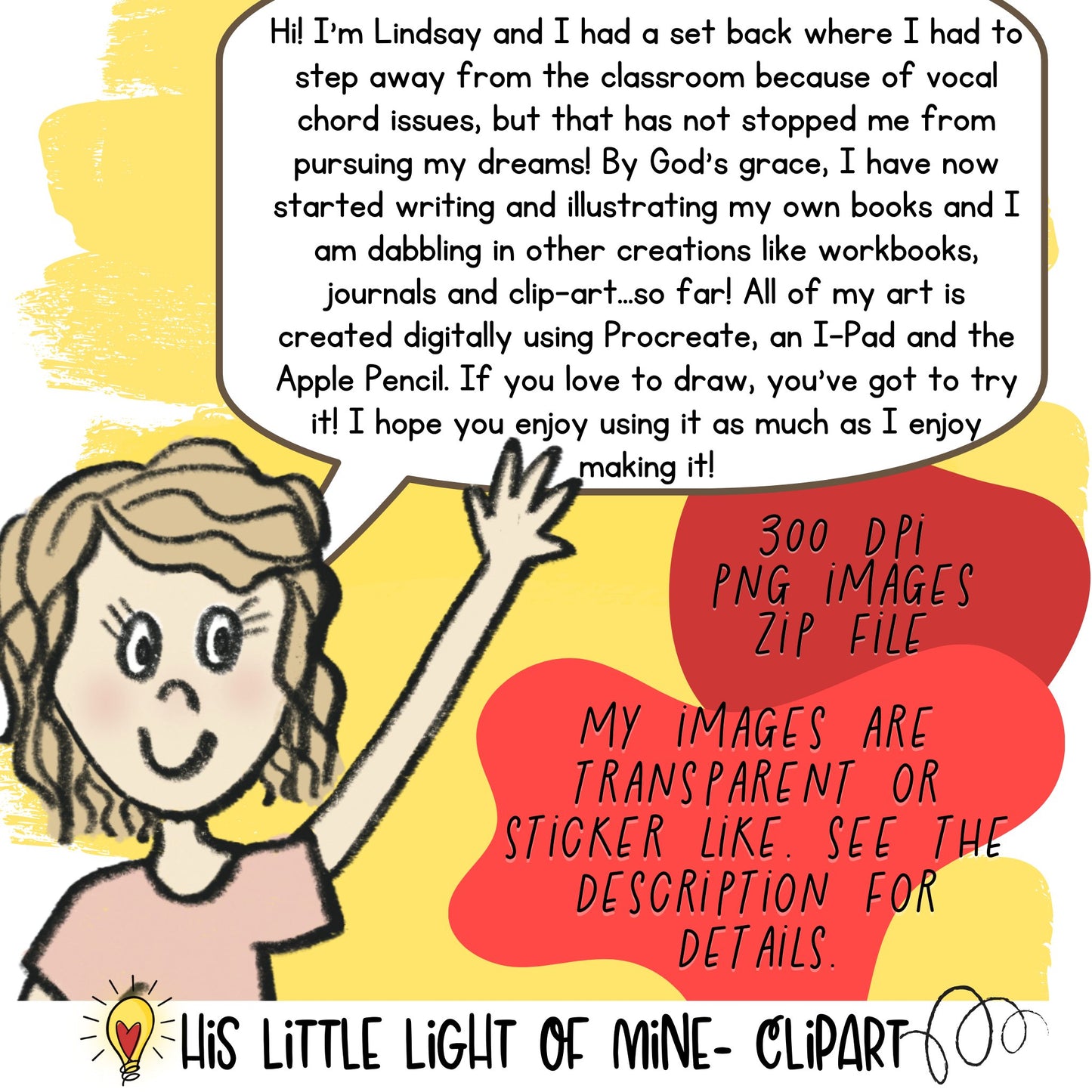 Pumpkins and Jesus clip art pack introduction of the self-published illustrator, Lindsay Dain