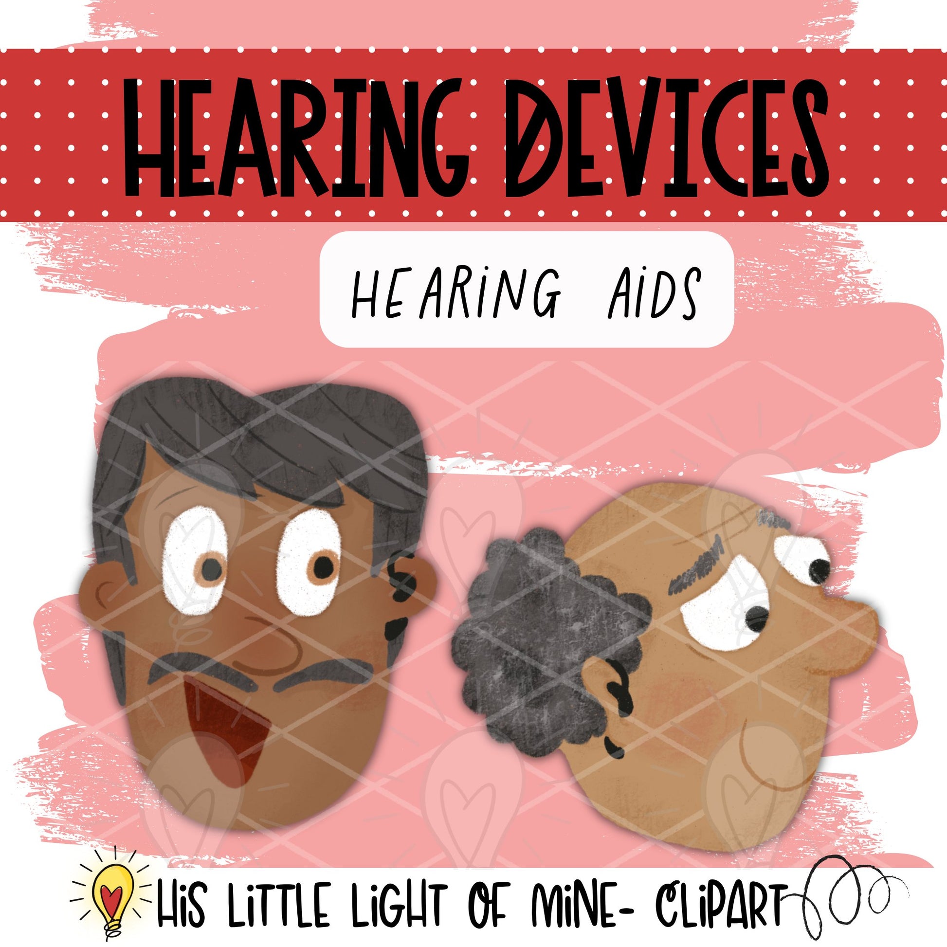 Example clip art images of male adults wearing hearing aids 