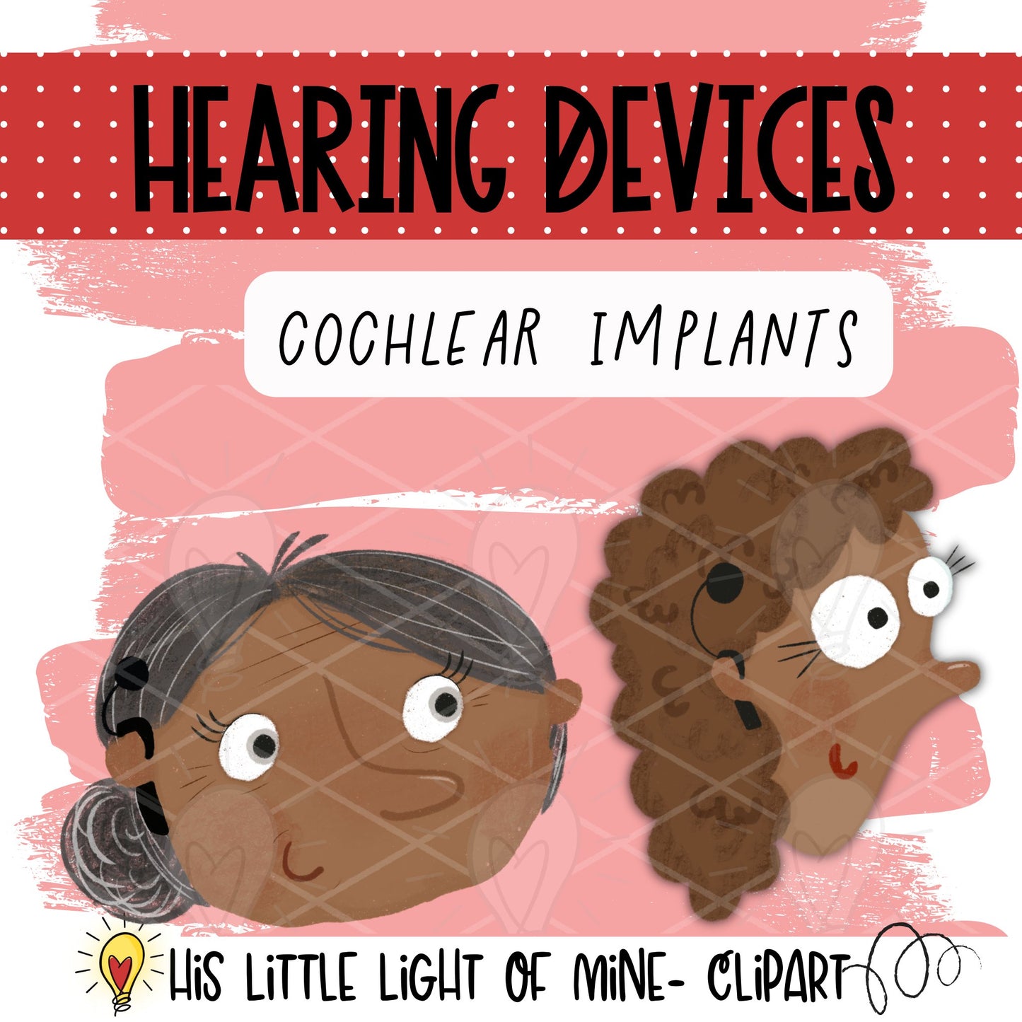 Example clip art images of female adults wearing cochlear implants 