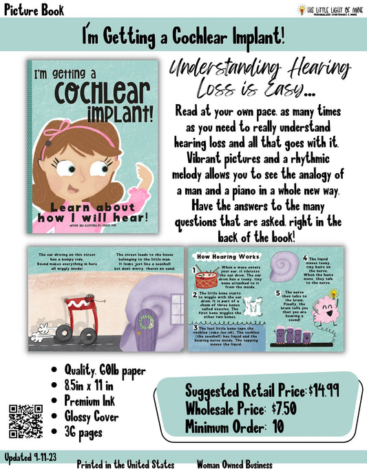 Wholesale ad of a self-published cochlear implant children’s picture book about hearing and hearing loss created through Amazon Kindle Direct Publishing