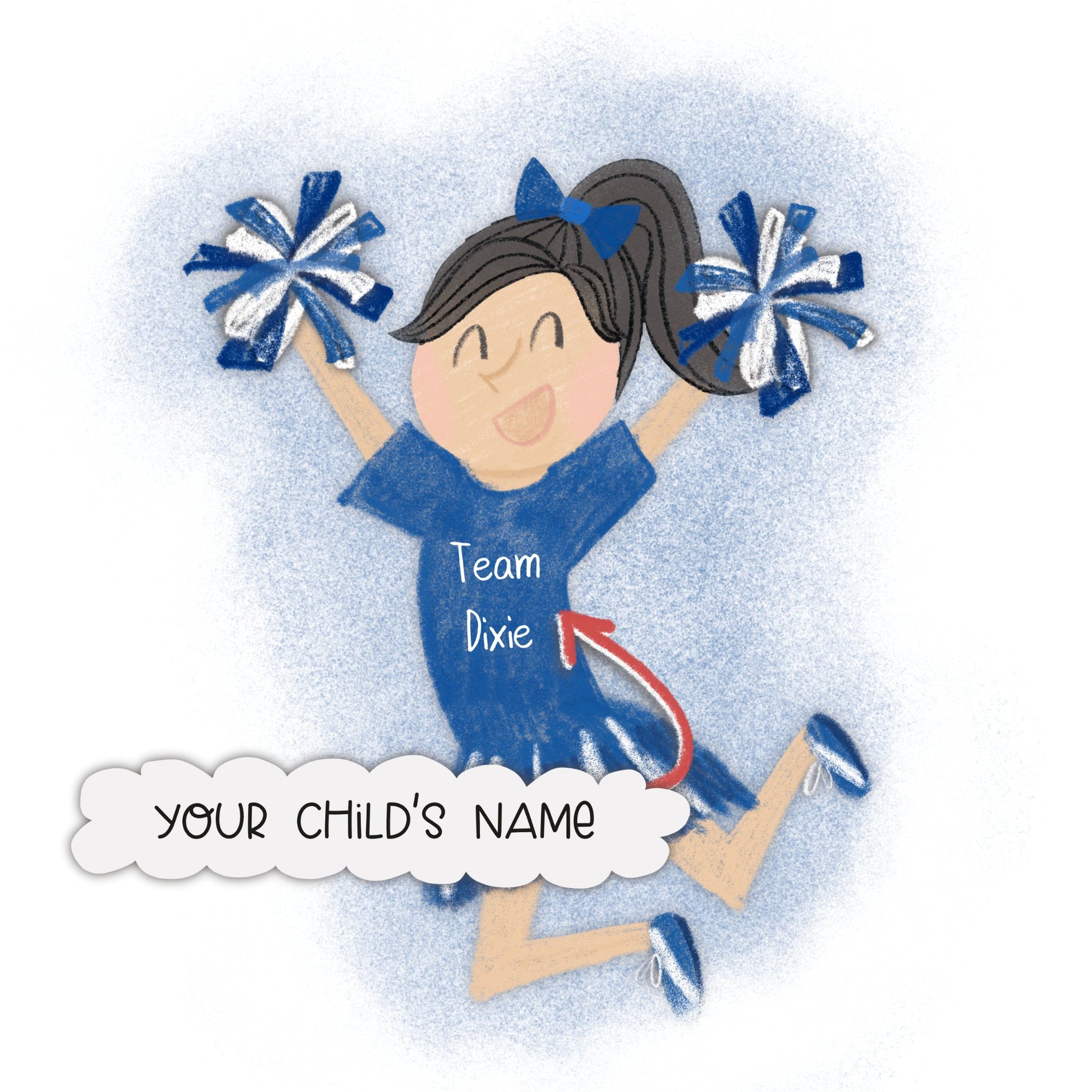 Image of one of the cheerleader personalized with the child's name that is included in the teacher gift set self published through Amazon KDP and Kindle Direct Publishing that includes a personalized copy of "You're More Than My Teacher."