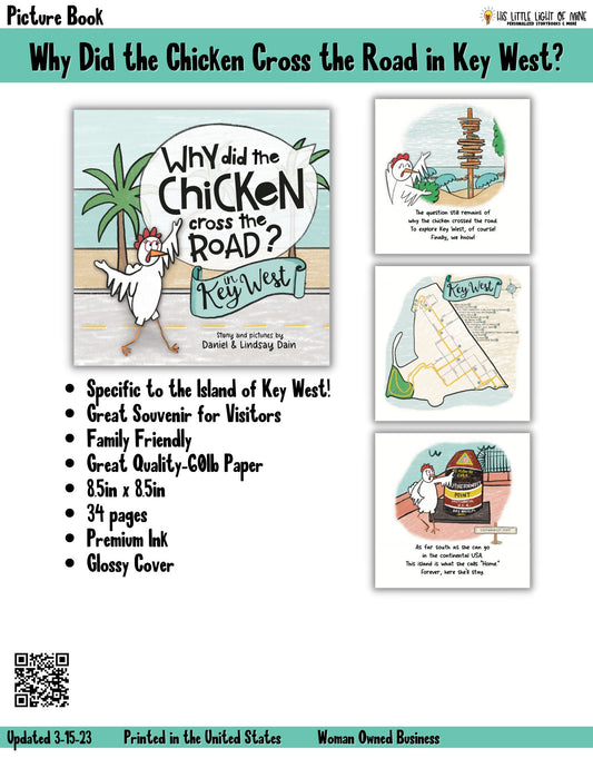 Bulk ad of the children’s picture book called “Why Did the Chicken Cross the Road in Key West” self-published through Amazon Kindle Direct Publishing